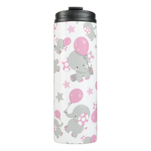 Pattern Of Elephants, Cute Elephants - Pink Grey Thermal Tumbler