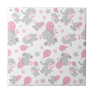 Pattern Of Elephants, Cute Elephants - Pink Grey Tile