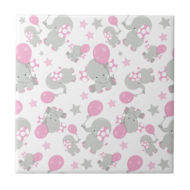 Pattern Of Elephants, Cute Elephants - Pink Grey Tile (Front)