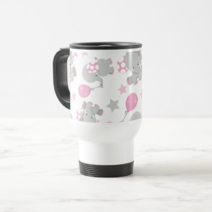 Pattern Of Elephants, Cute Elephants - Pink Grey Travel Mug
