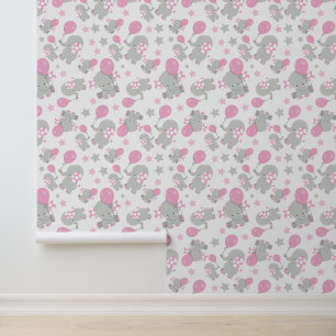 Pattern Of Elephants, Cute Elephants - Pink Grey Wallpaper