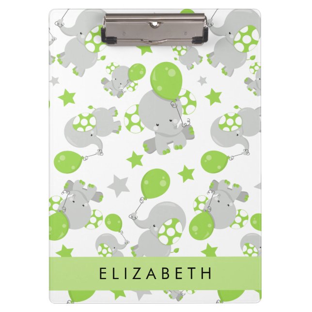 Pattern Of Elephants, Cute Elephants, Your Name Clipboard (Front)