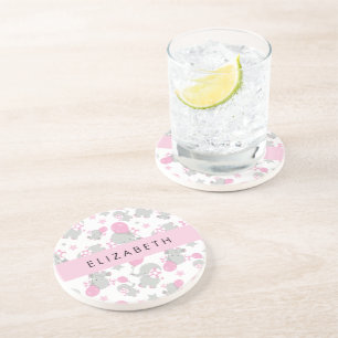 Pattern Of Elephants, Cute Elephants, Your Name Coaster