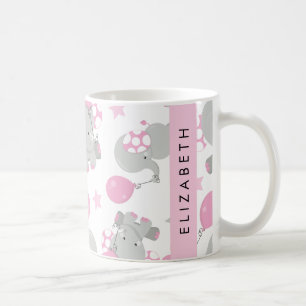 Pattern Of Elephants, Cute Elephants, Your Name Coffee Mug