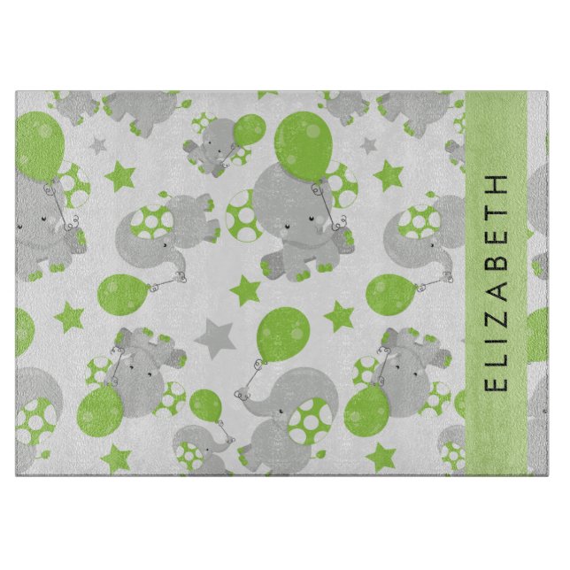 Pattern Of Elephants, Cute Elephants, Your Name Cutting Board (Front)