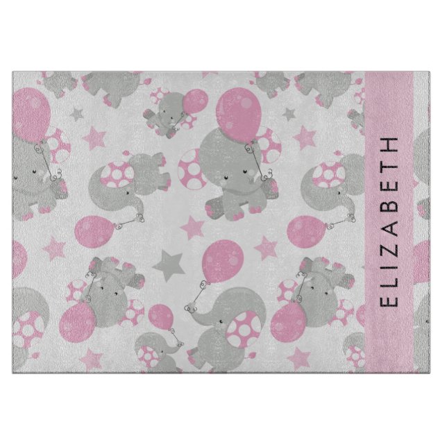 Pattern Of Elephants, Cute Elephants, Your Name Cutting Board (Front)