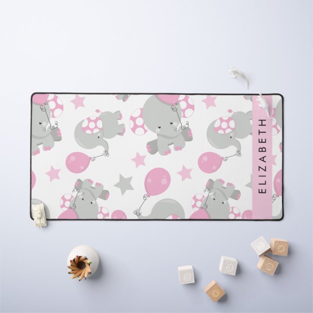 Pattern Of Elephants, Cute Elephants, Your Name Desk Mat (Kids Table)