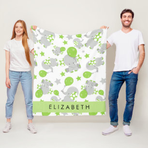 Pattern Of Elephants, Cute Elephants, Your Name Fleece Blanket