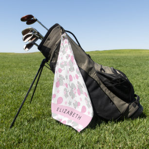 Pattern Of Elephants, Cute Elephants, Your Name Golf Towel