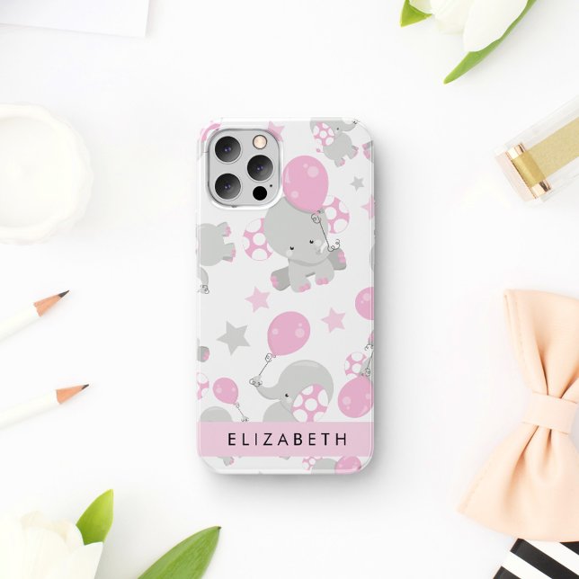 Pattern Of Elephants, Cute Elephants, Your Name iPhone 16 Case (Creator Uploaded)