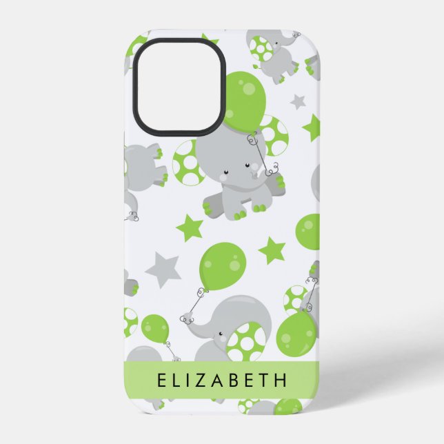 Pattern Of Elephants, Cute Elephants, Your Name iPhone Case (Back)