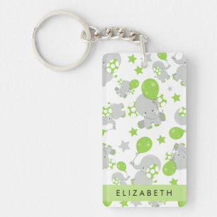 Pattern Of Elephants, Cute Elephants, Your Name Key Ring