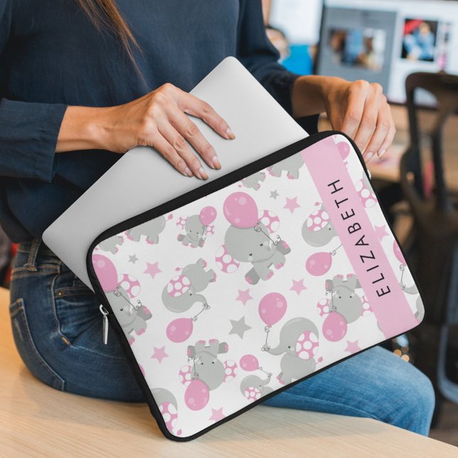 Pattern Of Elephants, Cute Elephants, Your Name Laptop Sleeve (Creator Uploaded)