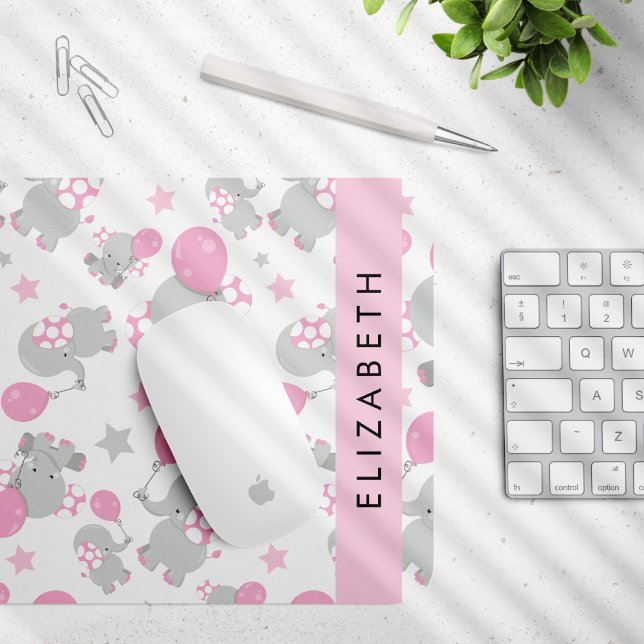 Pattern Of Elephants, Cute Elephants, Your Name Mouse Mat (Creator Uploaded)