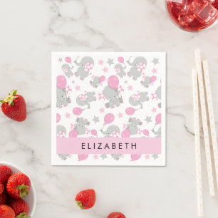Pattern Of Elephants, Cute Elephants, Your Name Napkin