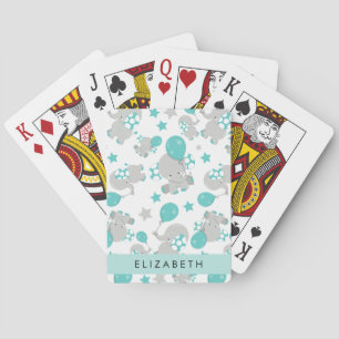 Pattern Of Elephants, Cute Elephants, Your Name Playing Cards