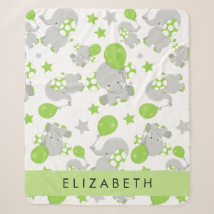 Pattern Of Elephants, Cute Elephants, Your Name Sherpa Blanket