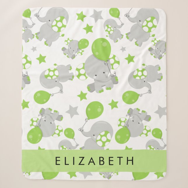 Pattern Of Elephants, Cute Elephants, Your Name Sherpa Blanket (Front)