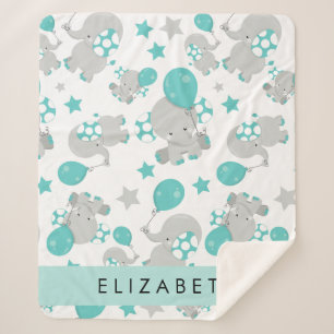 Pattern Of Elephants, Cute Elephants, Your Name Sherpa Blanket