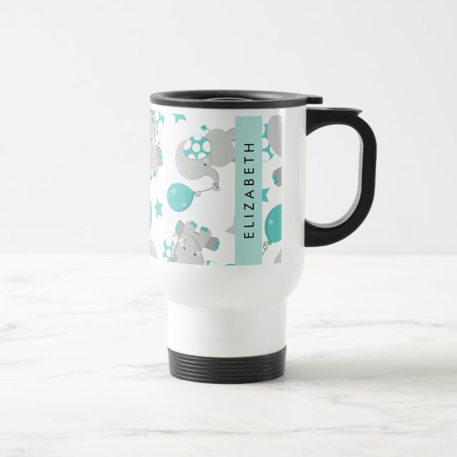 Pattern Of Elephants, Cute Elephants, Your Name Travel Mug (Right)