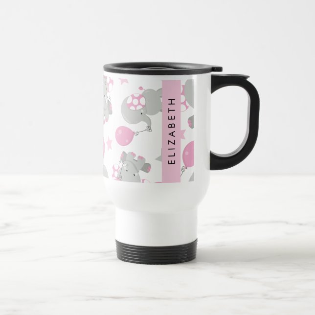 Pattern Of Elephants, Cute Elephants, Your Name Travel Mug (Right)