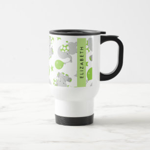 Pattern Of Elephants, Cute Elephants, Your Name Travel Mug