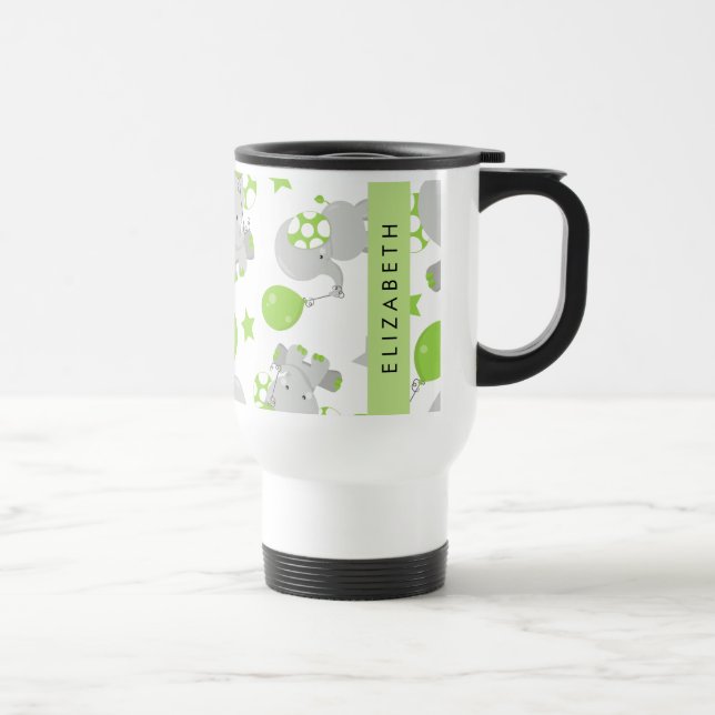 Pattern Of Elephants, Cute Elephants, Your Name Travel Mug (Right)