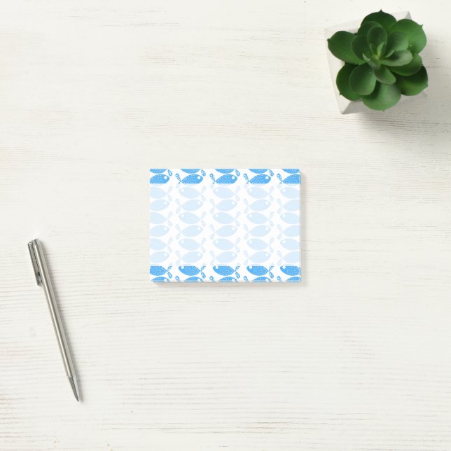 Pattern Of Fishes, Fish Pattern, Blue Fishes Post-it Notes (Office)