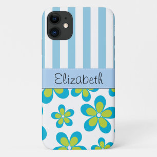Pattern Of Flowers, Blue Stripes, Your Name iPhone 11 Case
