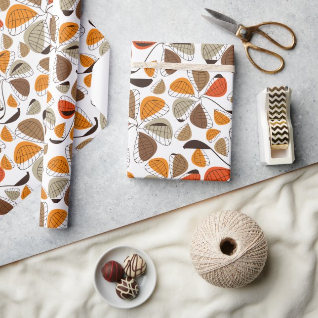 Pattern Of Flowers, Floral Pattern, Brown, Orange Wrapping Paper (Crafts)