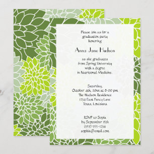 Pattern Of Flowers, Green Dahlia, Graduation Invitation