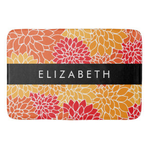 Pattern Of Flowers, Orange Dahlia, Your Name Bath Mat