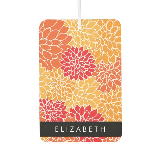 Pattern Of Flowers, Orange Dahlia, Your Name Car Air Freshener (Front)