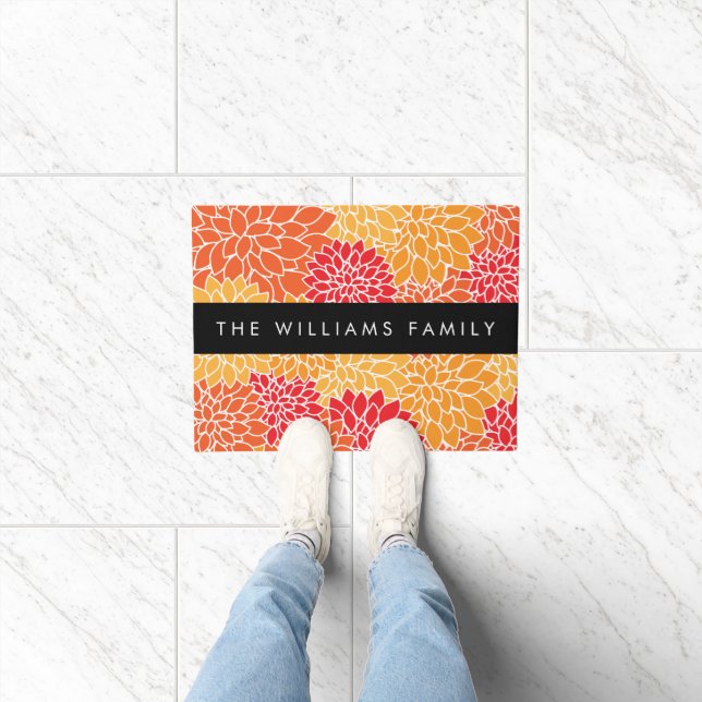 Pattern Of Flowers, Orange Dahlia, Your Name Doormat (Indoor)
