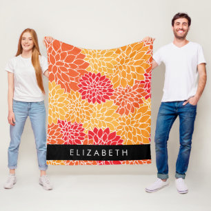 Pattern Of Flowers, Orange Dahlia, Your Name Fleece Blanket