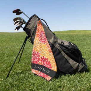 Pattern Of Flowers, Orange Dahlia, Your Name Golf Towel