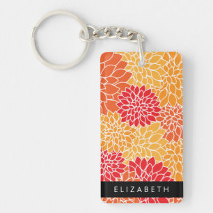 Pattern Of Flowers, Orange Dahlia, Your Name Key Ring
