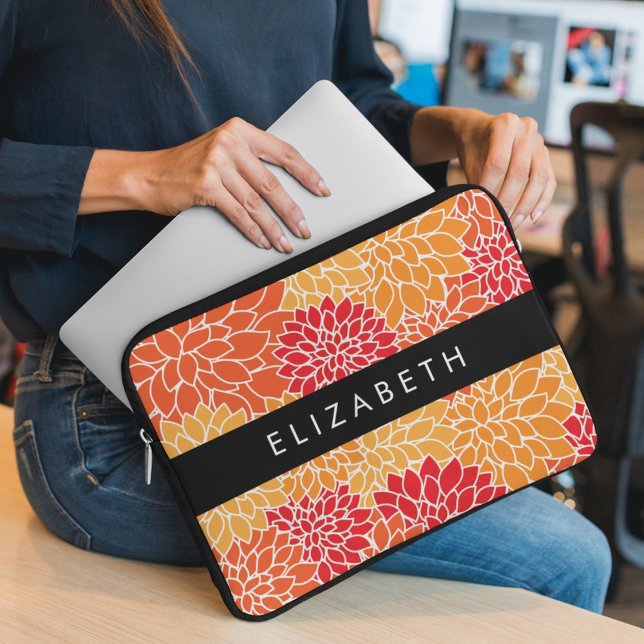 Pattern Of Flowers, Orange Dahlia, Your Name Laptop Sleeve (Creator Uploaded)