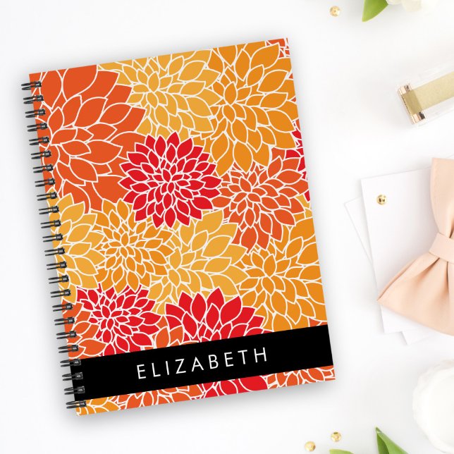 Pattern Of Flowers, Orange Dahlia, Your Name Notebook (Creator Uploaded)