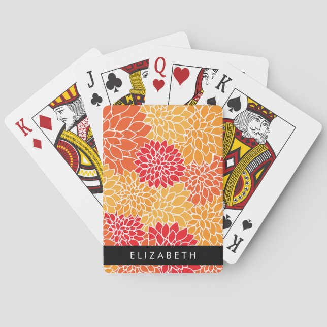 Pattern Of Flowers, Orange Dahlia, Your Name Playing Cards (Back)