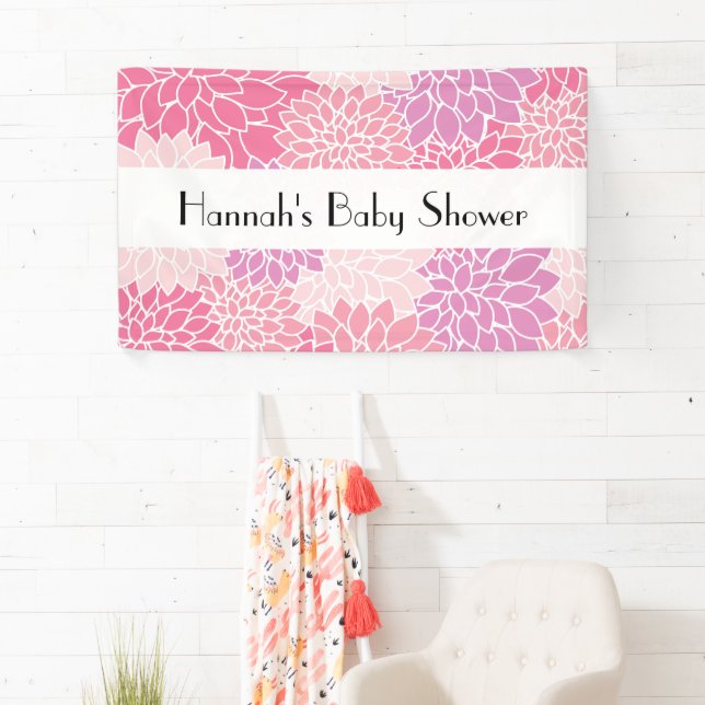 Pattern Of Flowers, Pink Dahlia, Baby Shower Banner (Insitu)