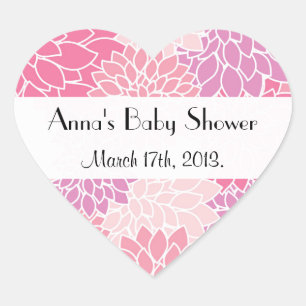 Pattern Of Flowers, Pink Dahlia, Baby Shower Heart Sticker