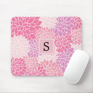 Pattern Of Flowers, Pink Dahlia Flowers, Monogram Mouse Mat