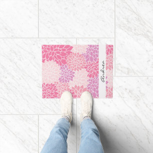 Pattern Of Flowers, Pink Dahlia Flowers, Your Name Doormat