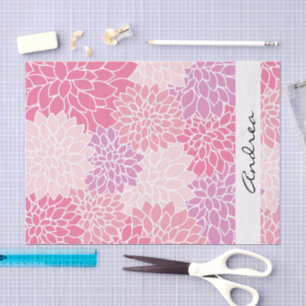 Pattern Of Flowers, Pink Dahlia Flowers, Your Name Tissue Paper
