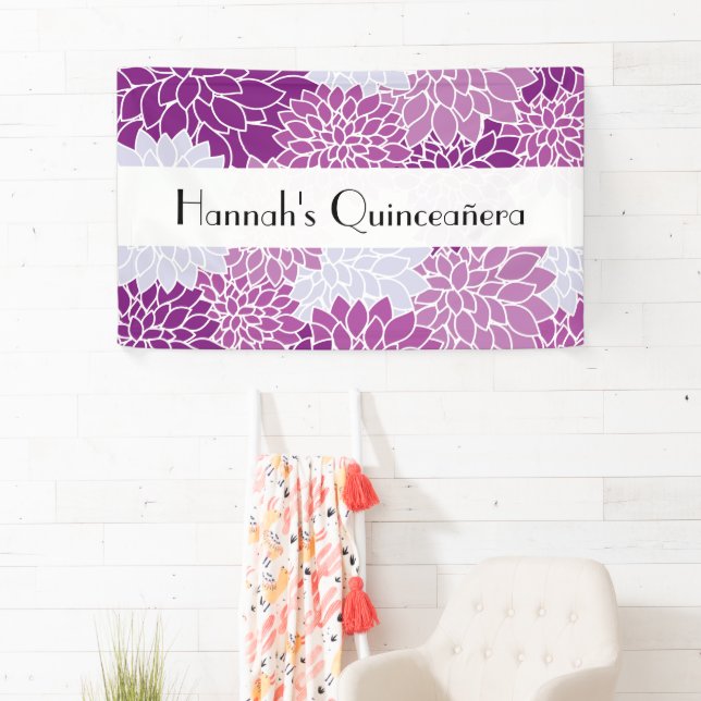 Pattern Of Flowers, Purple Dahlia, Quinceanera Banner (Insitu)