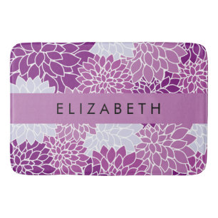 Pattern Of Flowers, Purple Dahlia, Your Name Bath Mat