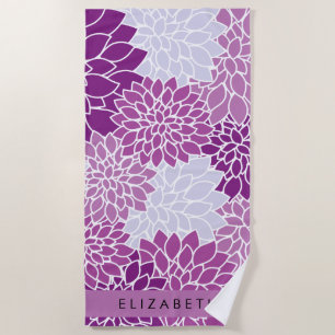 Pattern Of Flowers, Purple Dahlia, Your Name Beach Towel