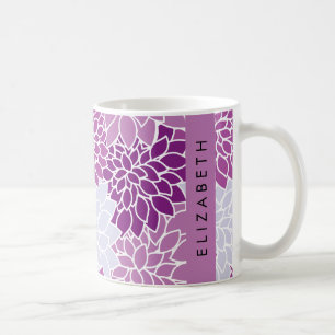 Pattern Of Flowers, Purple Dahlia, Your Name Coffee Mug