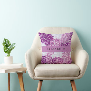 Pattern Of Flowers, Purple Dahlia, Your Name Cushion